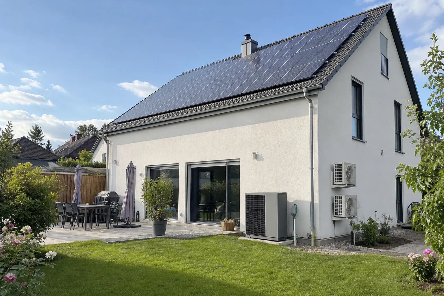 Einfamilienhaus von 2011 mit Wärmepumpe, Klimaanlagen-Außengeräten und Photovoltaik